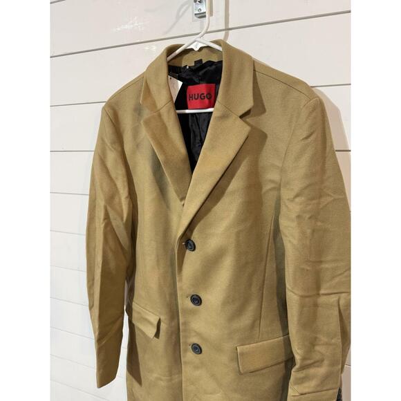 Hugo Men's medium beige Migor Wool & Cashmere Slim Fit Top Coat 40R